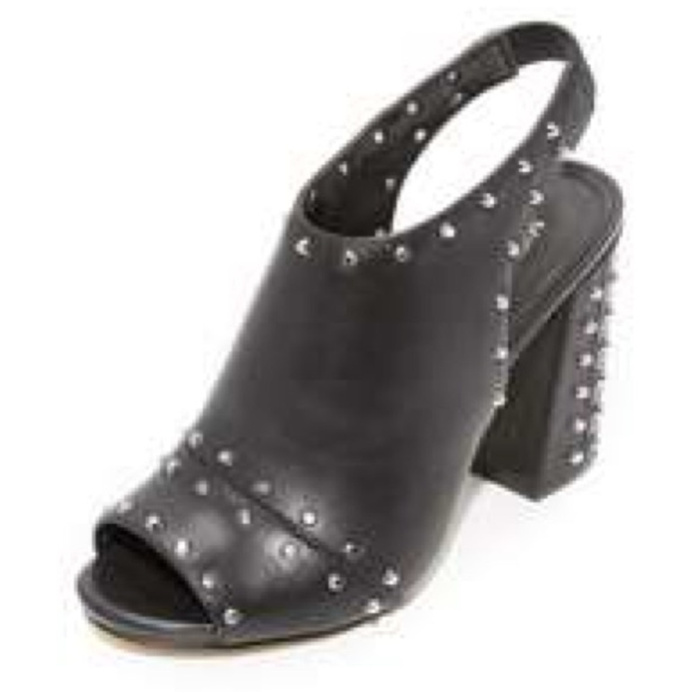 NWT Michael Kors Black Leather Studded Block Heels - Picture 12 of 14
